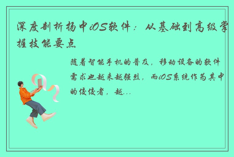 深度剖析扬中iOS软件：从基础到高级掌握技能要点