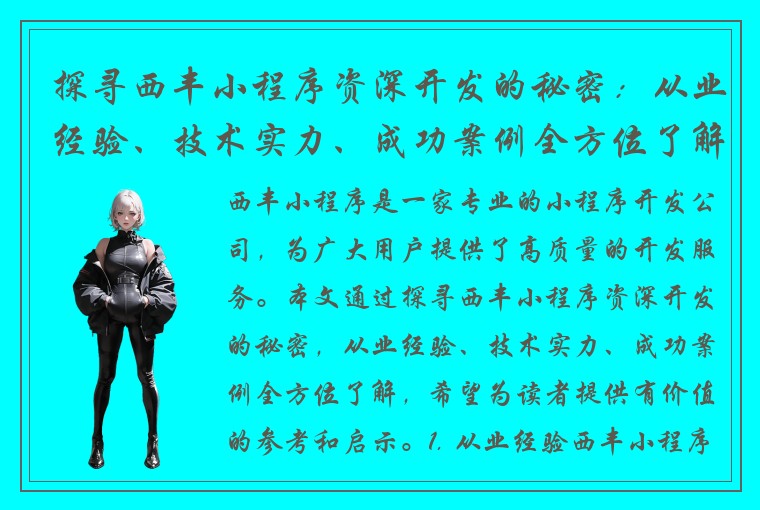 探寻西丰小程序资深开发的秘密：从业经验、技术实力、成功案例全方位了解