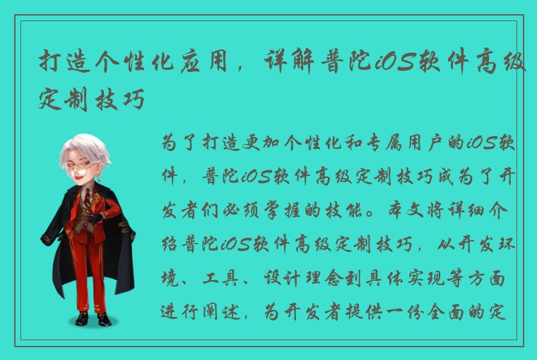 打造个性化应用，详解普陀iOS软件高级定制技巧